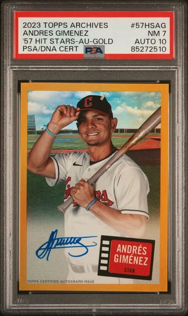 2023 Topps Archives Andres Gimenez 1957 Topps HIT Stars Autograph-Gold #57HS-AG card image