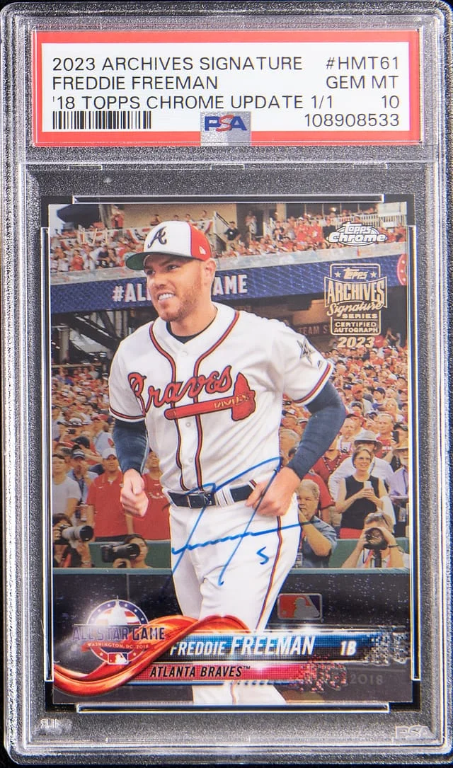 2023 Topps Archives Freddie Freeman Signature '18 Topps Chrome Update 1/1 #HMT61 card image