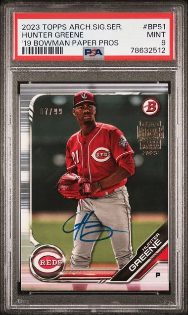 2023 Topps Archives Signature Series Hunter Greene 2019 Bowman Paper Prospects #BP51 card image