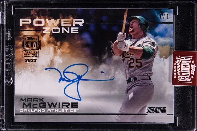 2023 Topps Archives Signature Series Mark McGwire Retired Buyback Autographs '19 Topps Stadium Club Power Zone #PZ-5 card image