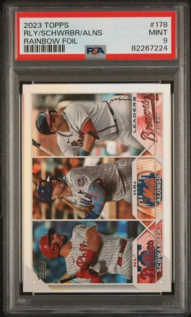 2023 Topps Austin Riley/Kyle Schwarber/Pete Alonso Rainbow Foil #178 card image