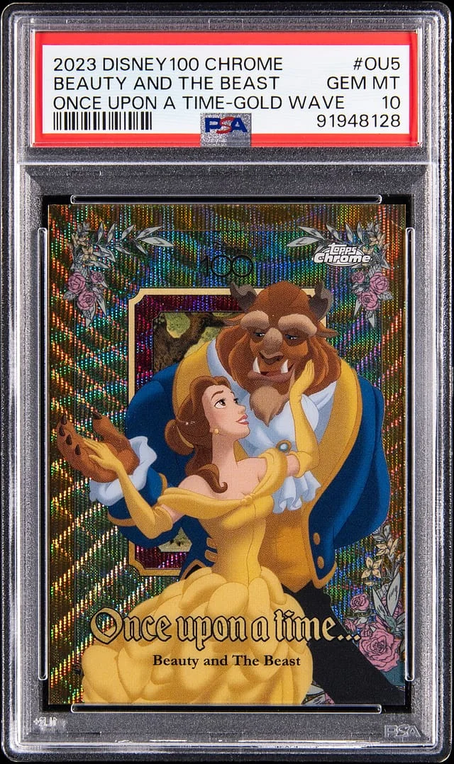 2023 Topps Beauty and the Beast Disney 100 Chrome Once Upon A Time Gold Wave #OU-5 card image