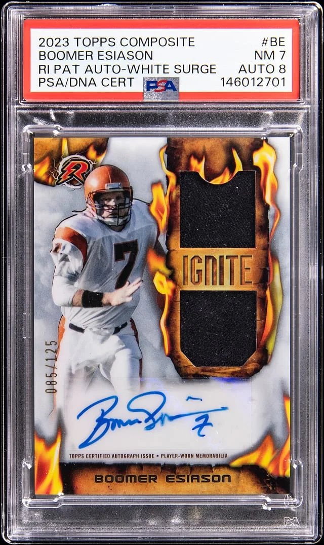 2023 Topps Boomer Esiason Composite Resurgence Ignite Patch Autograph White Surge #RIRPA-BE card image