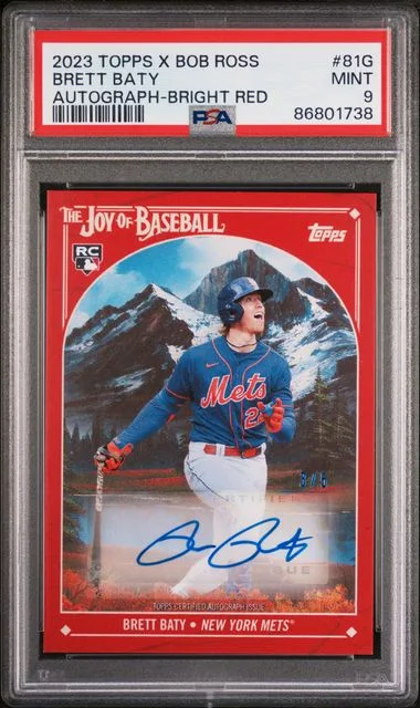 2023 Topps Brett Baty X Bob Ross The Joy Of Baseball Autograph Bright Red #81G card image