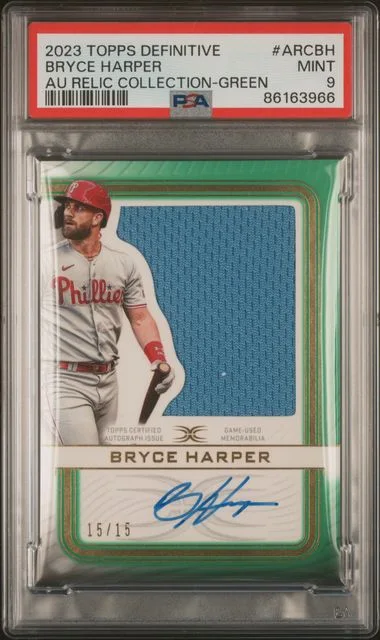 2023 Topps Bryce Harper Definitive Collection Autograph Relic Collection Green #ARCBH card image