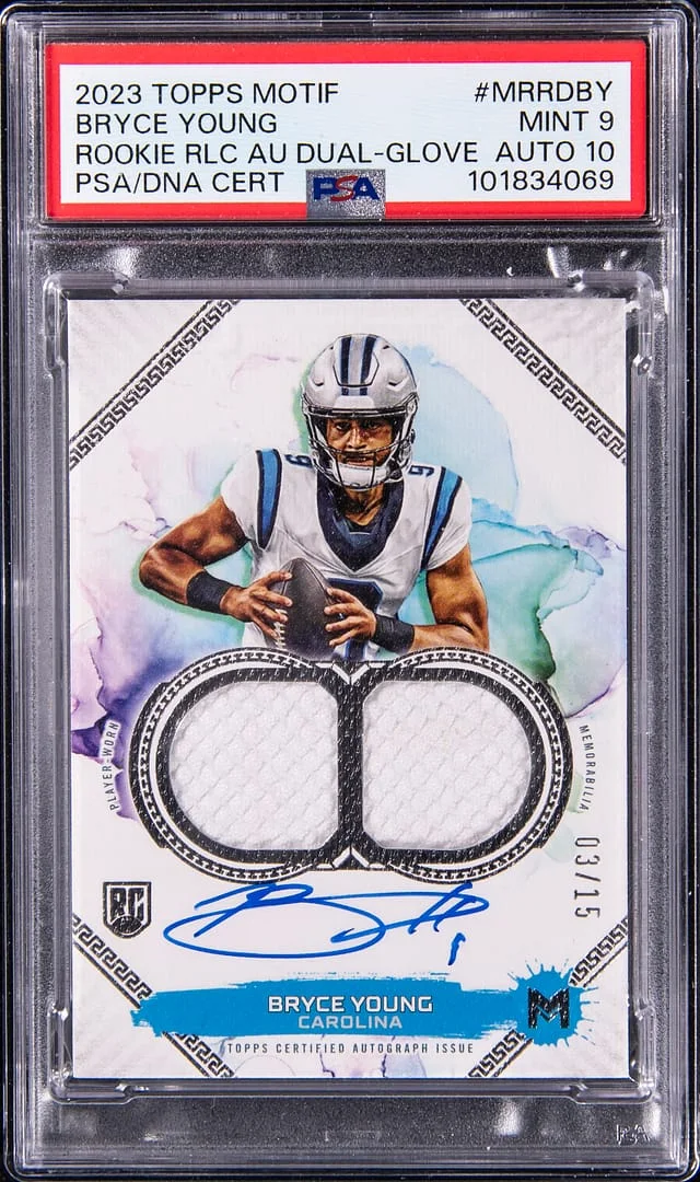 2023 Topps Bryce Young Motif Relic Autograph Dual Glove #MRRD-BY card image