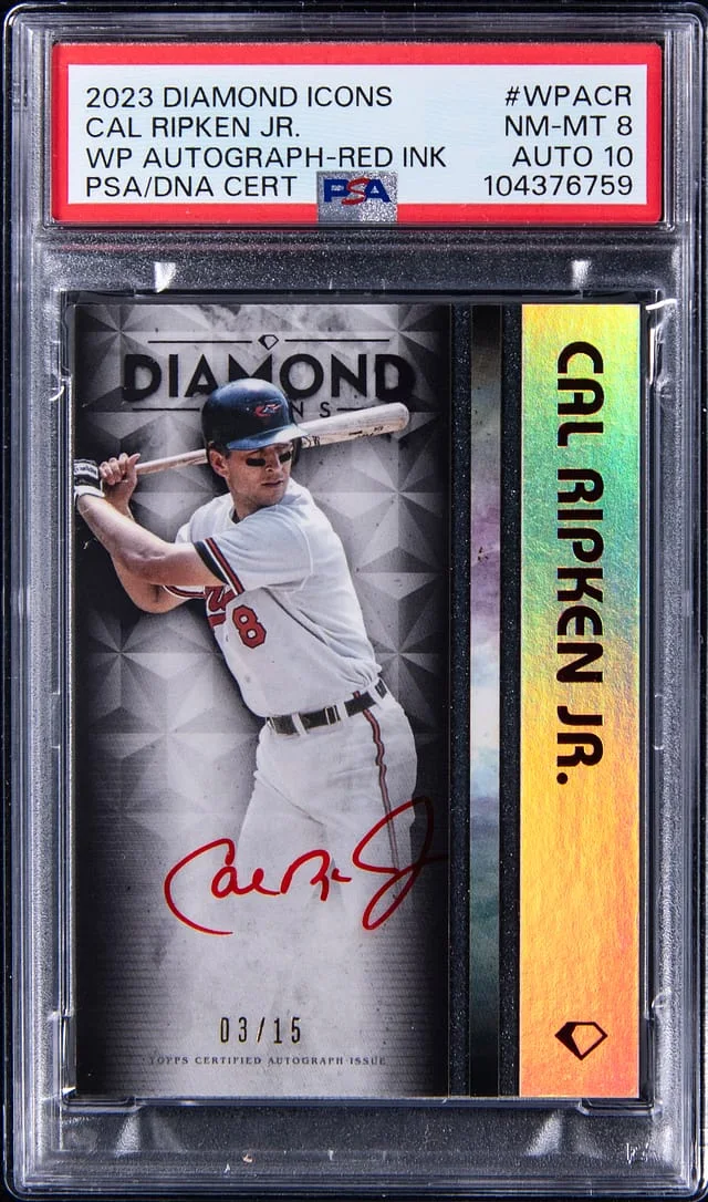 2023 Topps Cal Ripken Jr Diamond Icons White Polychromatink Autograph Red Ink #WPA-CR card image