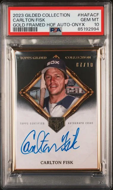 2023 Topps Carlton Fisk Gilded Collection Gold Framed Hall Of Famers Autographs Onyx #HAFA-CF card image