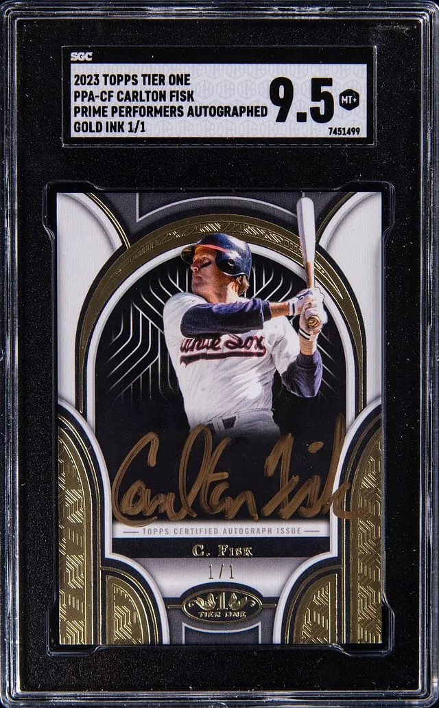 2023 Topps Carlton Fisk Tier One Prime Performers Autographed Gold Ink #PPA-CF card image