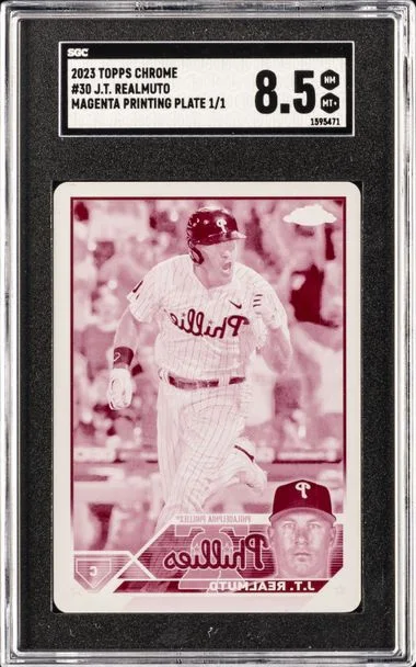 2023 Topps Chrome 30 J.T. Realmuto Magenta Printing Plate #1/1 card image