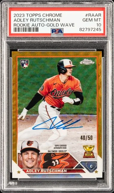 2023 Topps Chrome Adley Rutschman Autograph Gold Wave Refractor #RA-AR card image