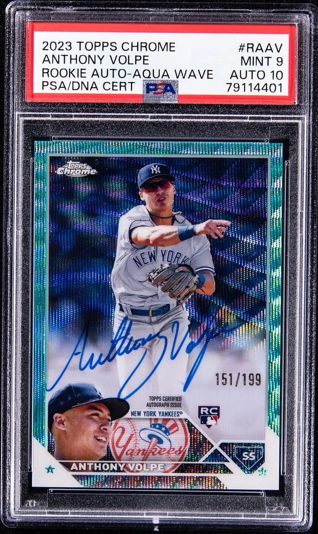 2023 Topps Chrome Anthony Volpe Autograph Blue Raywave #RA-AV card image