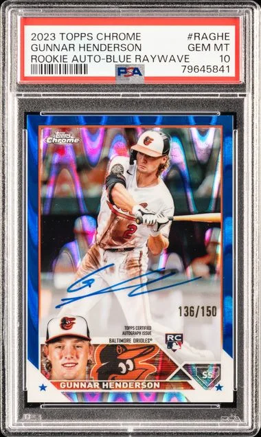 2023 Topps Chrome Autograph Blue Raywave Raghe Gunnar Henderson #no-number card image