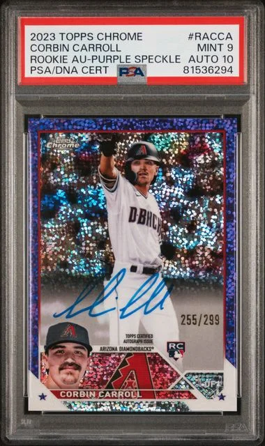 2023 Topps Chrome Autograph Purple Speckle Racca Corbin Carroll #no-number card image