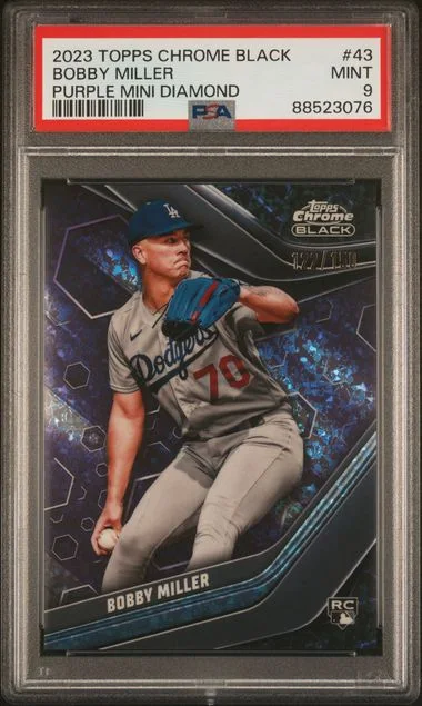 2023 Topps Chrome Black Bobby Miller Purple Mini Diamond #43 card image