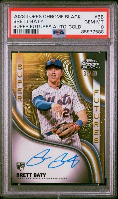 2023 Topps Chrome Black Brett Baty Super Futures Autograph Gold #BB card image