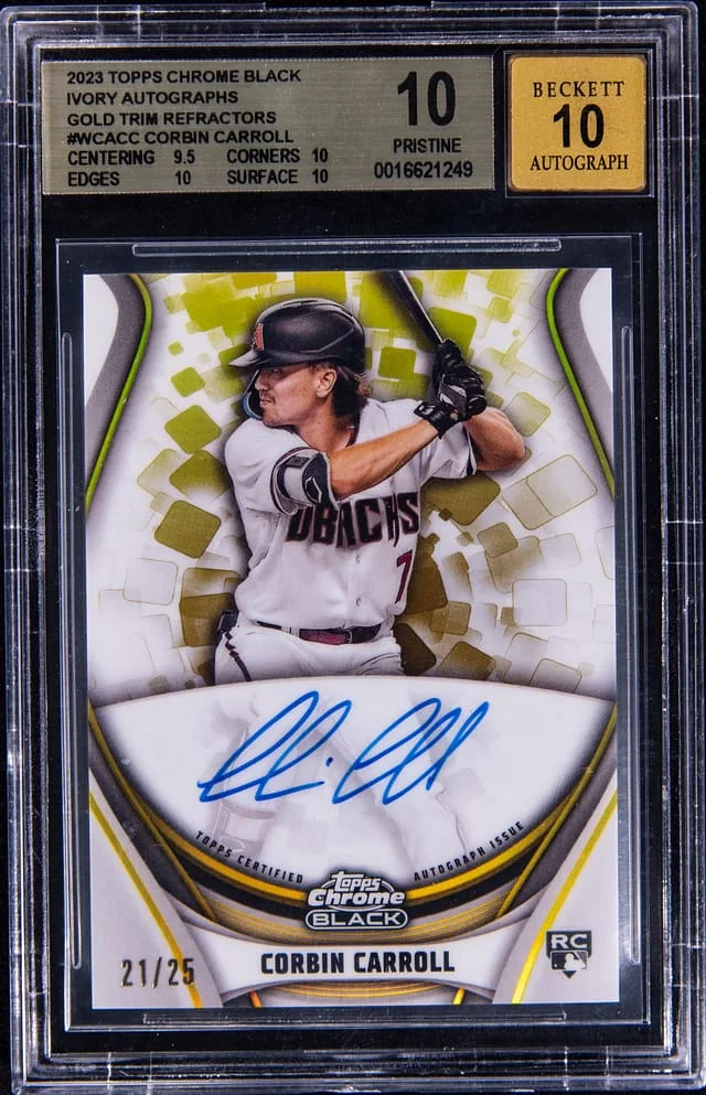 2023 Topps Chrome Black Corbin Carroll Ivory Autographs Gold Trim Refractors #WCA-CC card image