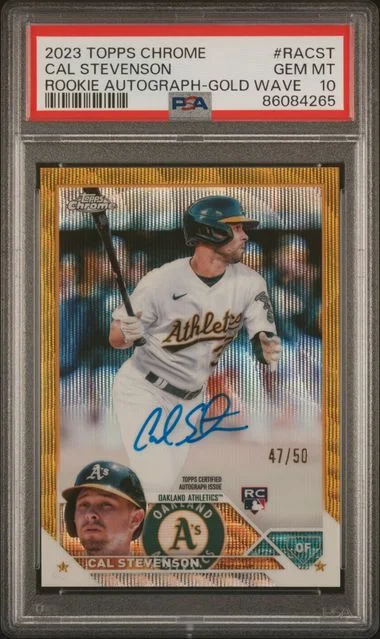 2023 Topps Chrome Cal Stevenson Autograph Gold Wave #RA-CST card image