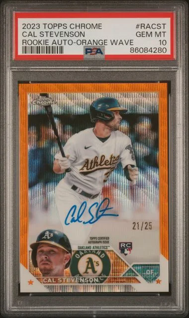 2023 Topps Chrome Cal Stevenson Autograph Orange Wave #RACST card image