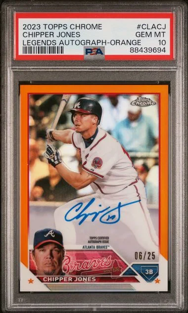 2023 Topps Chrome Chipper Jones Topps Chrome Legends Autograph Orange #CLA-CJ card image