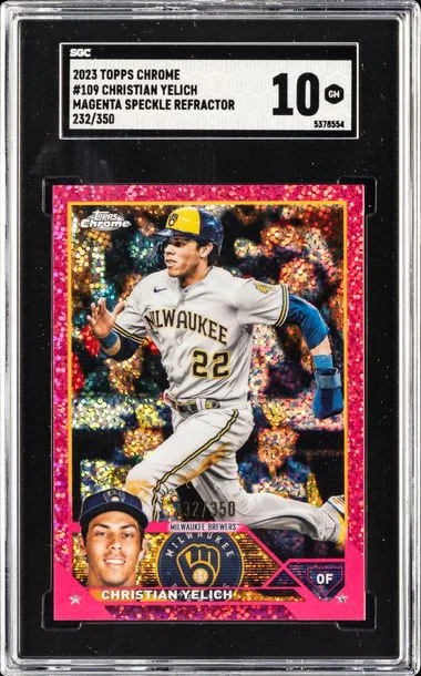 2023 Topps Chrome Christian Yelich Magenta Speckle Refractor - 232/350 #109 card image