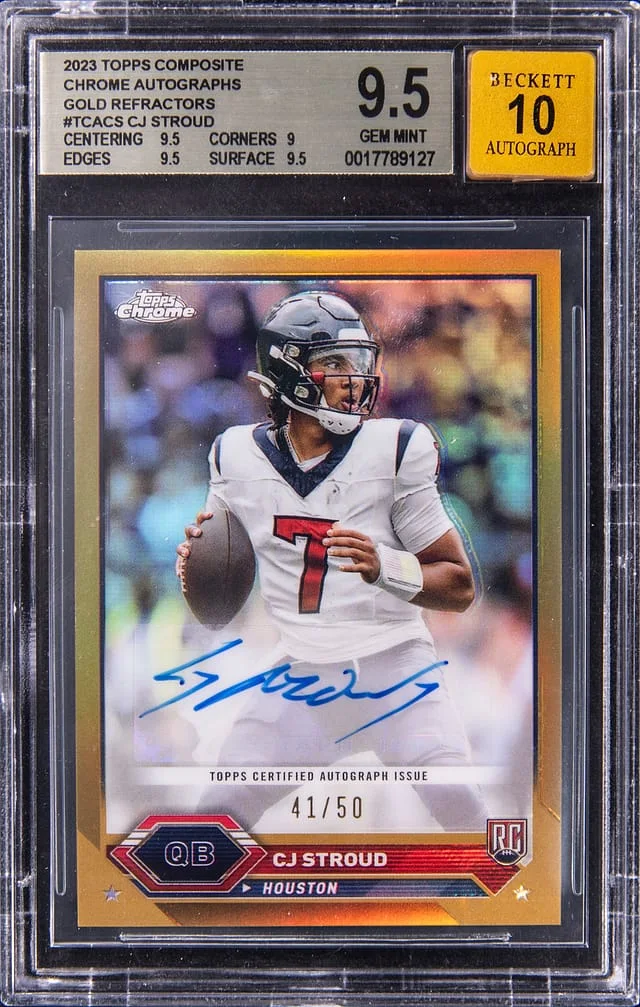 2023 Topps Chrome CJ Stroud Composite Chrome Autographs Gold Refractor #TCA-CS card image