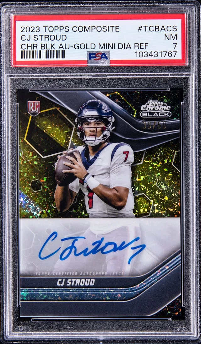 2023 Topps Chrome C.J. Stroud Composite Black Autograph Gold Mini Diamond Refractor #TCBA-CS card image