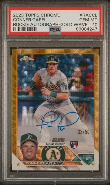2023 Topps Chrome Conner Capel Autograph Gold Wave #RACCL card image