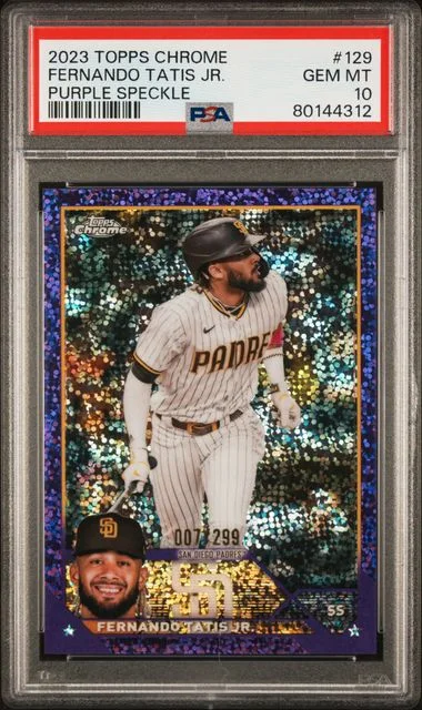 2023 Topps Chrome Fernando Tatis Jr. Purple Speckle #129 card image