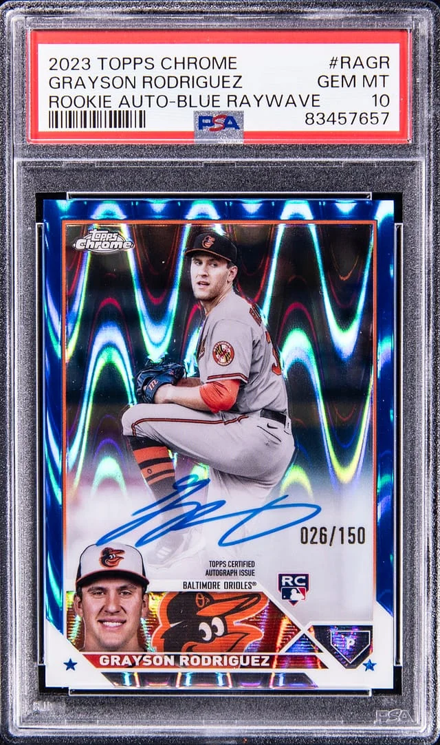 2023 Topps Chrome Grayson Rodriguez Auto Blue Raywave #RA-GR card image