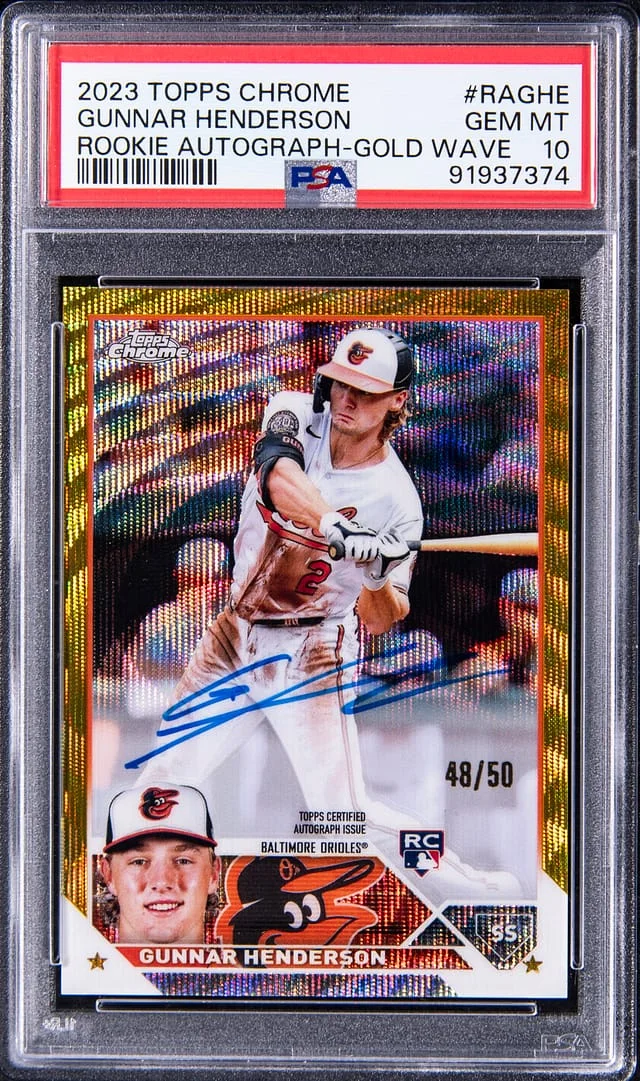 2023 Topps Chrome Gunnar Henderson Autograph Purple #RAGHE card image