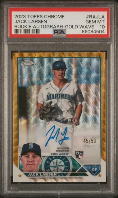 2023 Topps Chrome Jack Larsen Autograph Gold Wave #RAJLA card image