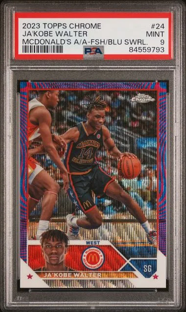 2023 Topps Chrome Ja'Kobe Walter Mcdonald's All-American Fuchsia/Blue Swirl #24 card image