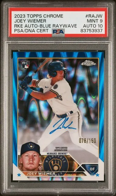 2023 Topps Chrome Joey Wiemer Singed Autograph Blue Raywave #RA-JW card image