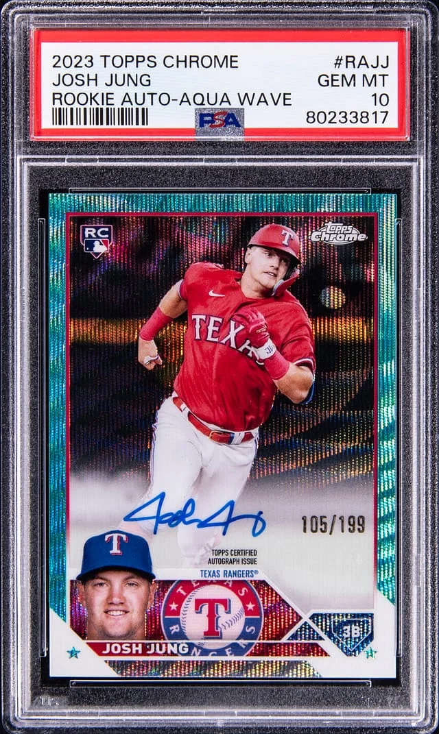 2023 Topps Chrome Josh Jung Autograph Aqua Wave #RAJJ card image