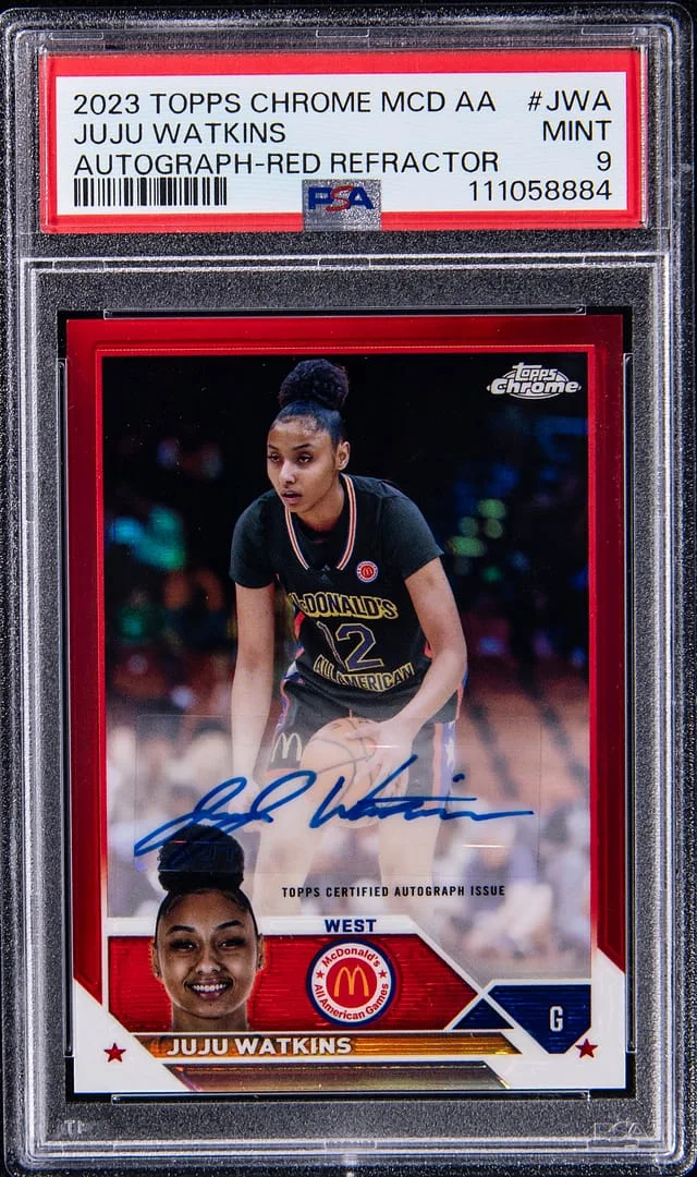 2023 Topps Chrome JuJu Watkins McDonald's All American Autograph Red Refractor #CA-JWA card image