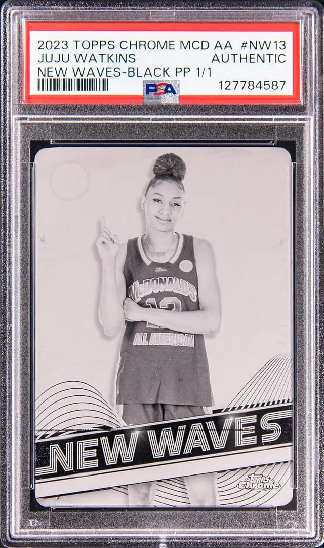 2023 Topps Chrome Juju Watkins McDonalds All-American New Waves Black Printing Plate #NW-13 card image