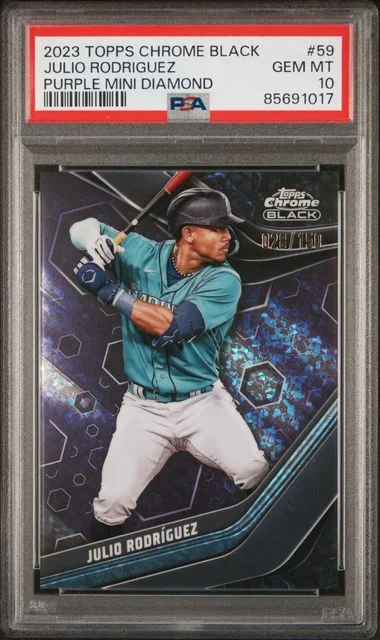 2023 Topps Chrome Julio Rodriguez Purple Mini Diamond #59 card image