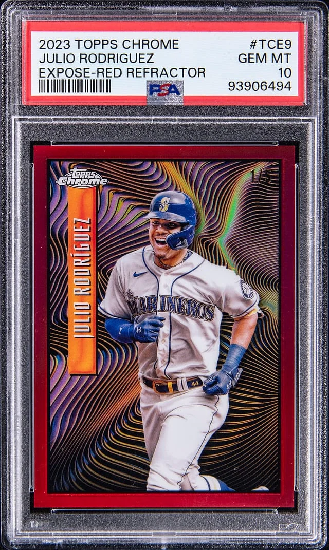 2023 Topps Chrome Julio Rodriguez Expose Red Refractor #TCE-9 card image