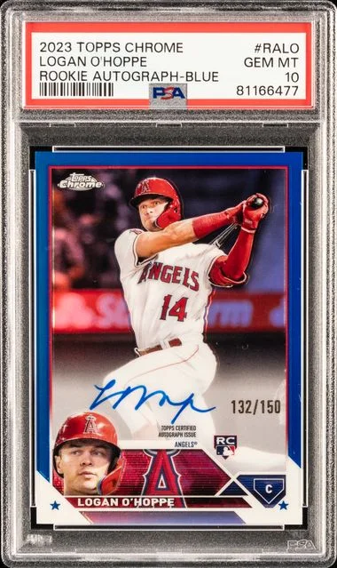 2023 Topps Chrome Logan O'Hoppe Autographs Blue Refractor #RA-LO card image