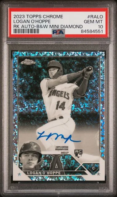 2023 Topps Chrome Logan O'Hoppe Autograph Black & White Mini Diamond #RALO card image