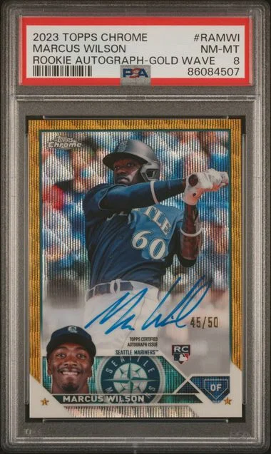 2023 Topps Chrome Marcus Wilson Autograph Gold Wave #RAMWI card image