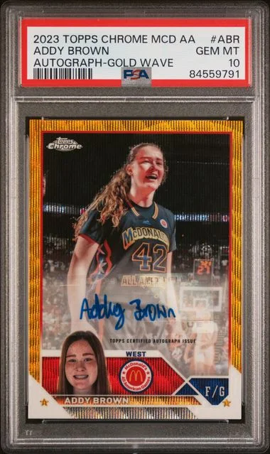 2023 Topps Chrome Mcdonald's All-American Autographs Gold Wave Abr Addy Brown #no-number card image