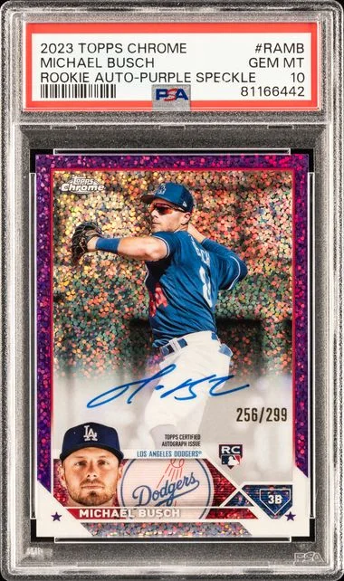 2023 Topps Chrome Michael Busch Autographs Purple Speckle Refractor #RA-MB card image
