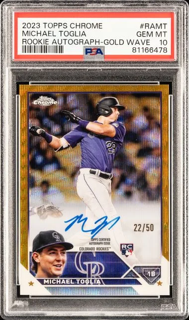 2023 Topps Chrome Michael Toglia Autographs Gold Wave Refractor #RA-MT card image