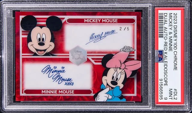 2023 Topps Chrome Mickey Mouse/Minnie Mouse Disney 100 Dual Autograph Red Kaleidoscope #DL2 card image