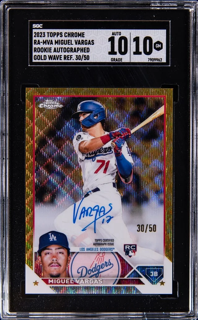 2023 Topps Chrome Miguel Vargas Gold Wave Refractor Autographed #RA-MVA card image