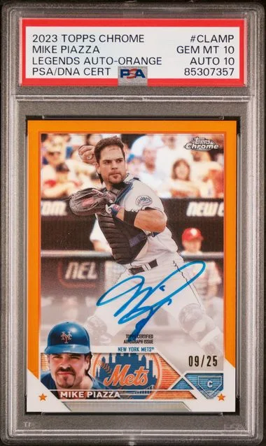 2023 Topps Chrome Mike Piazza Topps Chrome Legends Autograph Orange #CLAMP card image