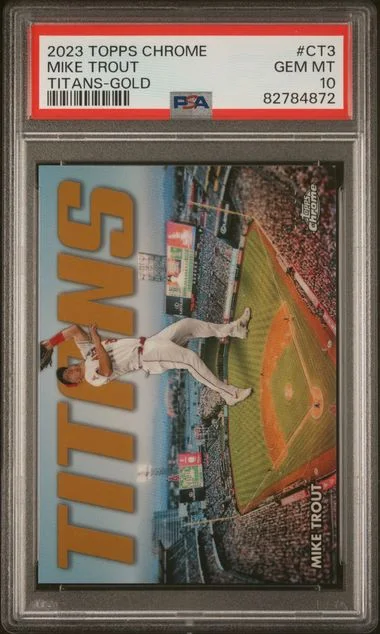2023 Topps Chrome Mike Trout Topps Chrome Titans Gold #CT3 card image