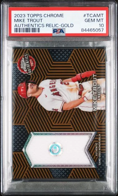 2023 Topps Chrome Mike Trout Topps Chrome Authentics Relic Gold #TCAMT card image